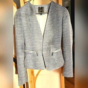 Dynamite Tweed style Open light blue & white Blazer High-low cut Size Medium